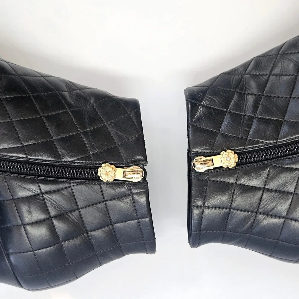 Chanel Black Quilted Leather Cap‎ Toe Ankle Boots Size 38.5 EU Fall Boots